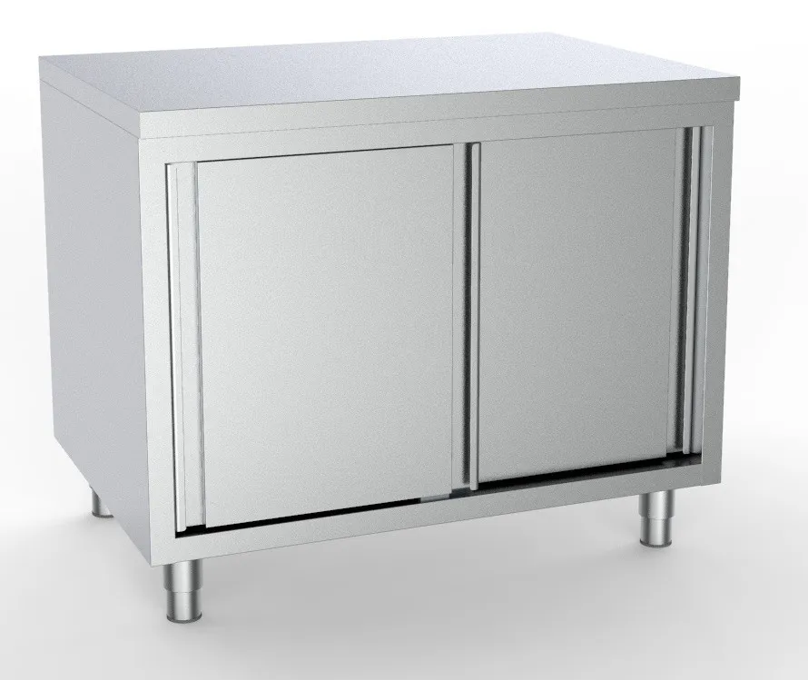 Roestvrijstalen lage kast met 2 deuren - L 2000 x D 700 mm