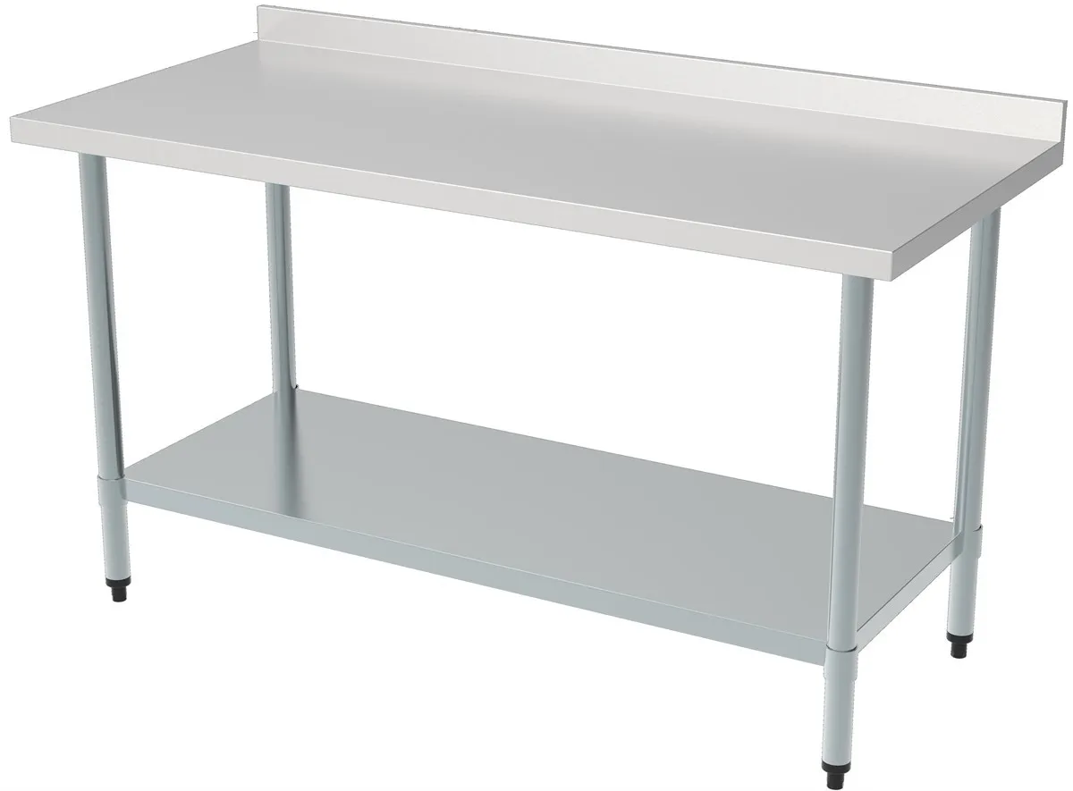 Roestvrijstalen tafel met rugleuning en plank - L 1600 x D 700 mm