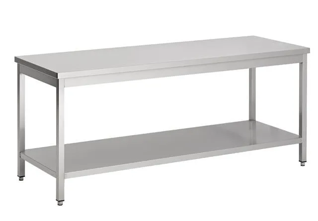 Roestvrijstalen tafel met plank - L 600 x D 600 mm