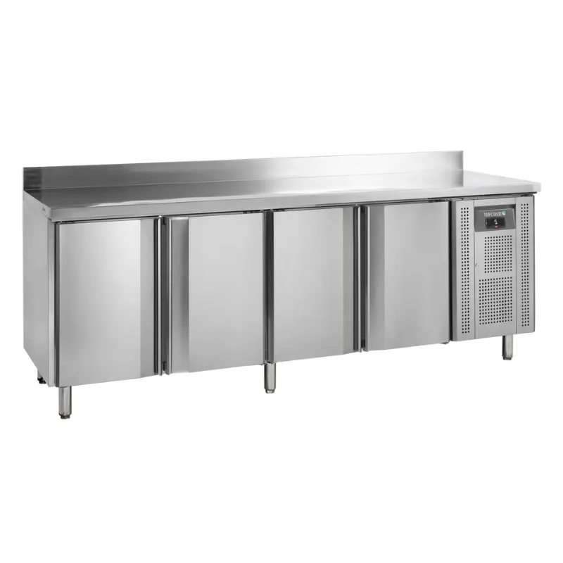 Gekoelde Tafel met Achterwand in Inox - 4 Deuren - GN 1/1