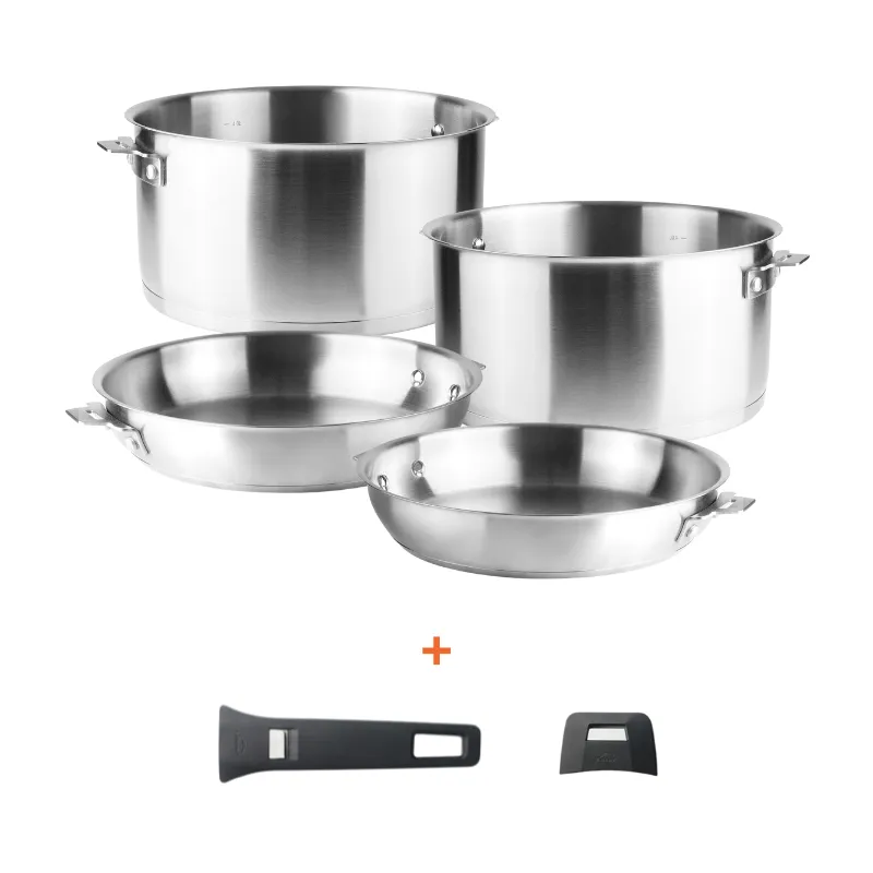 Set van 6 Stuks - Kookpotten en Koekenpannen met Handvat en Afneembare Steel