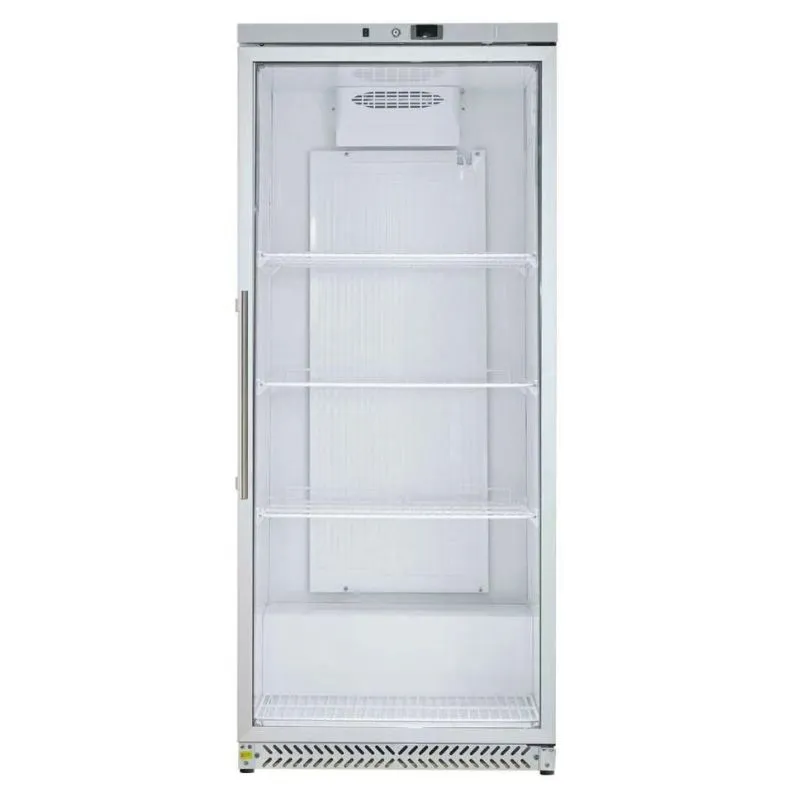 Positieve Koelkastkast 590 L Glazen Deur 0/+8°C, 4 Roosters, Statische Koeling, Wit Gelakt, Vitrine