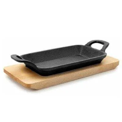 Mini Plancha Grill Glad met Houten Basis - 22,5 x 10 cm