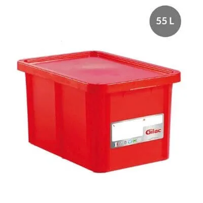 Rechthoekige Bak 55 L + Rode Deksel HACCP