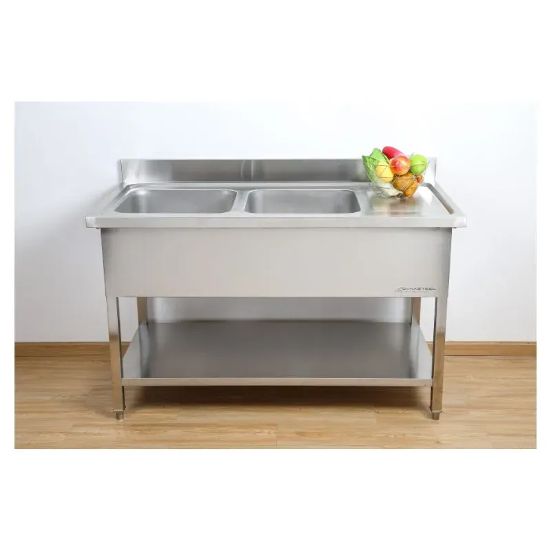 Plonge 2 Bacs met Achterwand en Plank - L 1400 x D 700 mm