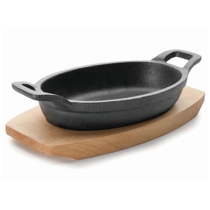 Ovale Magma Braadpan Met Houten Basis - 300 ml