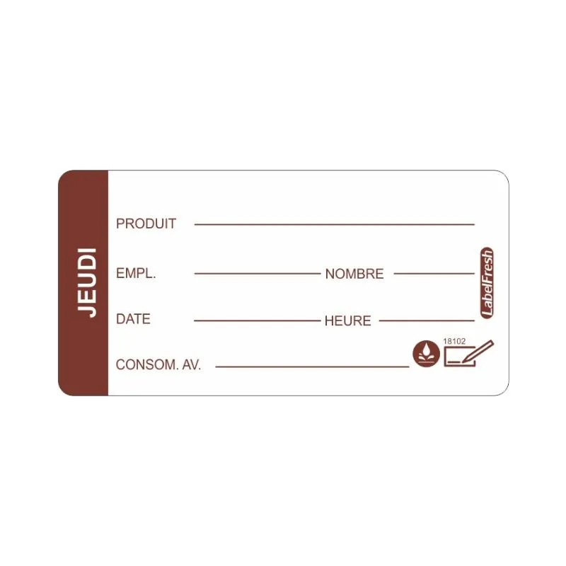 Traceerbaarheidsetiket LabelFresh Oplosbaar Pro - Donderdag - 60 x 30 mm - Partij van 250
