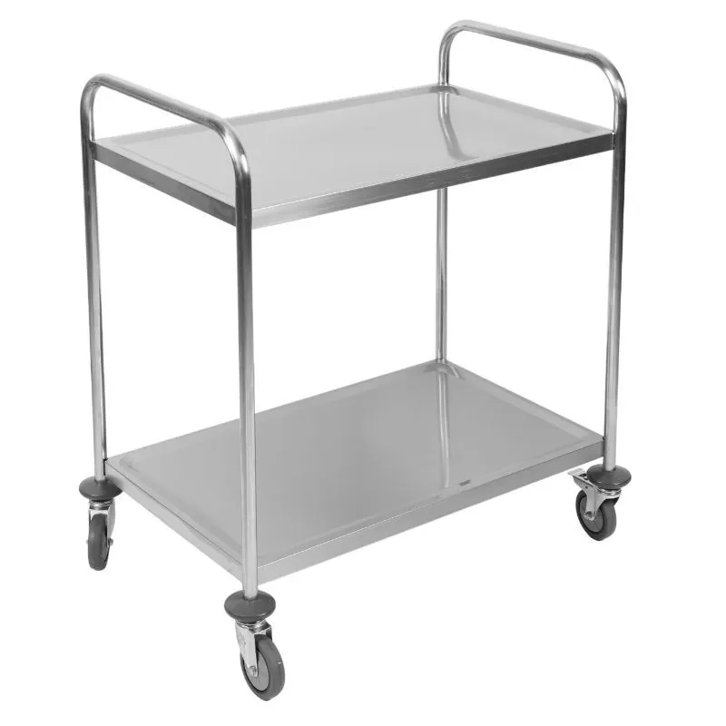 RVS Serviesswagen 2 Plateaus 860 x 540 x 950 mm, Draagvermogen 70 kg, 4 Wielen, Horeca CHR