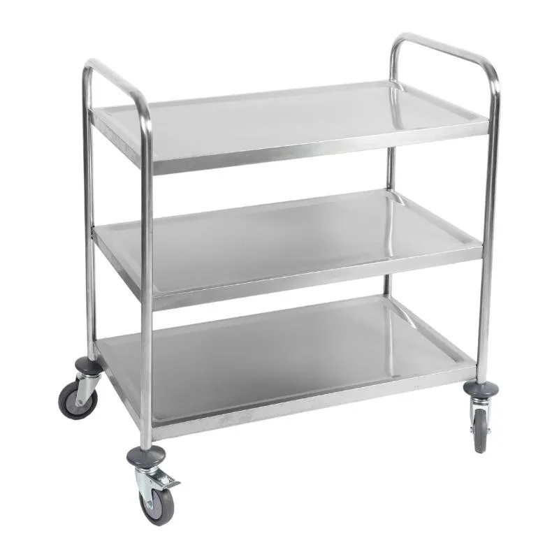 RVS Serviesswagen 3 Plateaus met Randen 860x540x950 mm, Draagvermogen 100 kg, Wielen