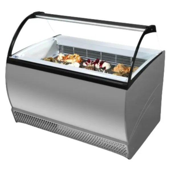 Vitrine voor ijs met gebogen glazen windscherm - 10 x 5 L