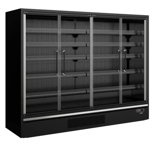 Zwarte Supermarkt Koelvitrine - 4 Glazen Deuren - 1258 L