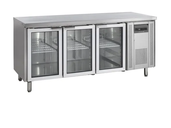 Roestvrijstalen Koelwerkbank - 3 Glazen Deuren - GN 1/1