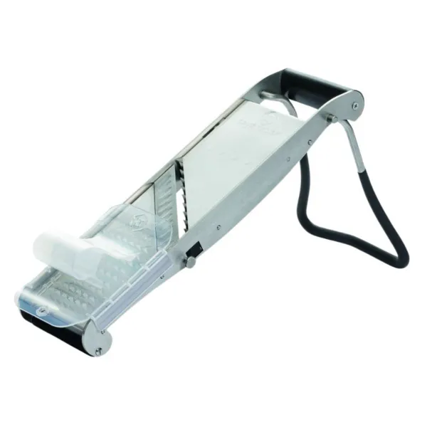 Professionele mandoline van roestvrij staal met duwer en ergonomische voet - 2 effileermessen