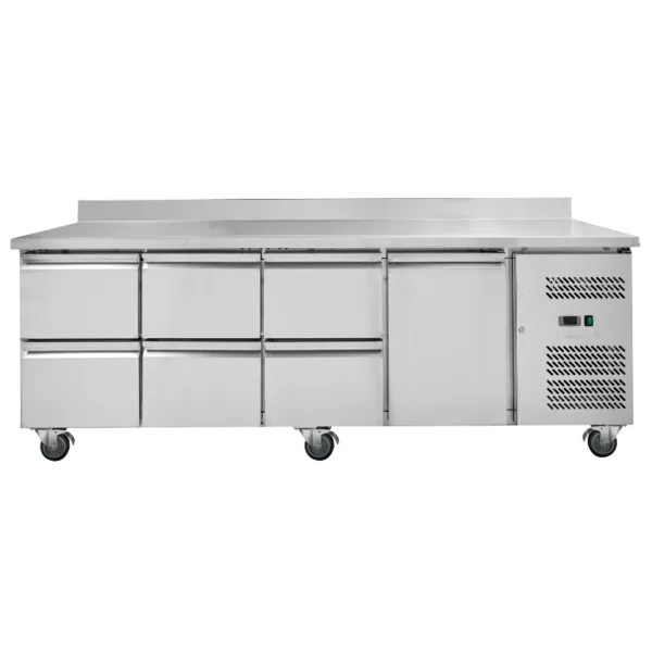 Positieve Koelwerkbank met Achterwand - 1 Deur en 6 Laden