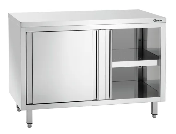 Meubel van roestvrij staal met schuifdeuren en plank - L 1200 mm