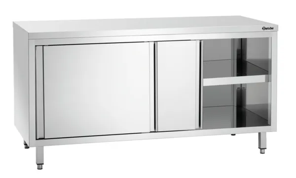 Meubel van roestvrij staal met schuifdeuren en plank - L 1600 mm
