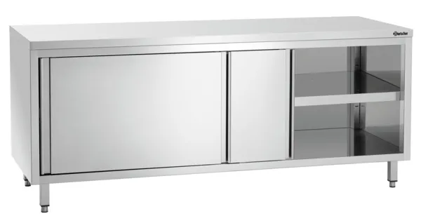 Meubel van roestvrij staal met schuifdeuren en plank - L 2000 mm