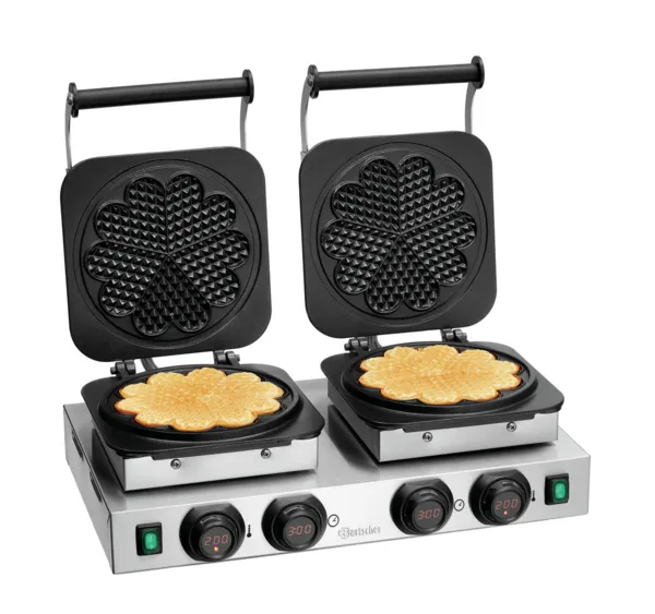 Professioneel Dubbel Wafelijzer - 2 x 5 Hartvormige Wafels