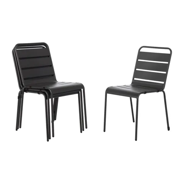 Stapelbare Grijze Lattenstoel van Staal - Set van 4