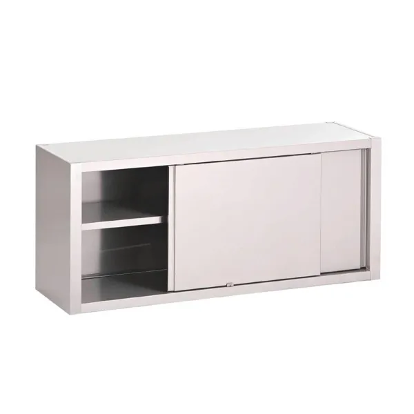 Wandkast van roestvrij staal met schuifdeuren - B 1800 x D 400 mm