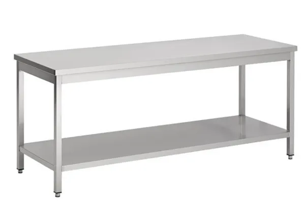 Roestvrijstalen tafel met plank - L 600 x D 600 mm