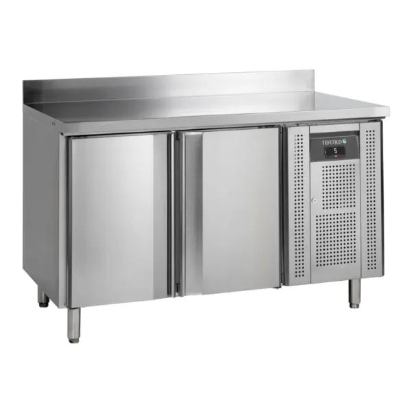 Roestvrijstalen gekoelde tafel met opstaande rand - 2 deuren - GN 1/1