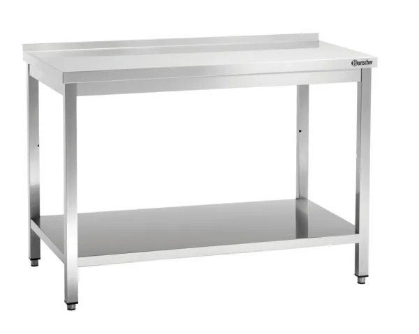 Roestvrijstalen Werktafel met Lage Plank en Achterwand - D 700 mm - L 1400 mm
