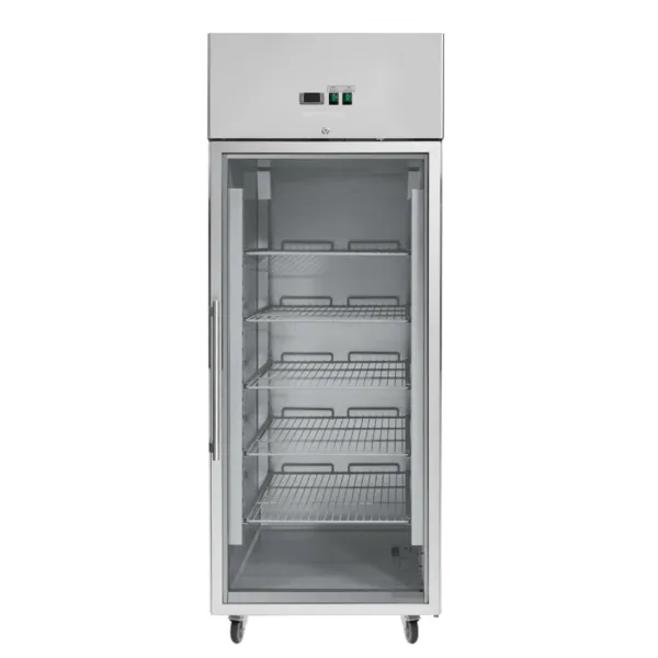 Glazen Positieve Koelkast 650 L Geventileerde Koeling -2/+10°C 5 Niveaus GN 2/1 R290 Draaideur