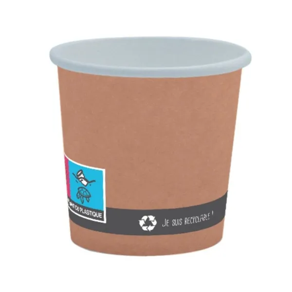Herbruikbare kartonnen beker in kraftkleur met witte binnenkant - 10 cl - Set van 50